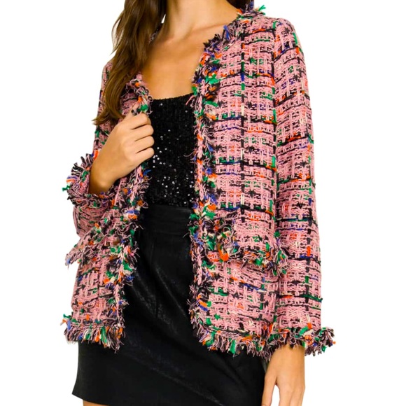ENGLISH FACTORY PINK TWEED BOLERO SWEATER JACKET SMALL - Picture 1 of 11